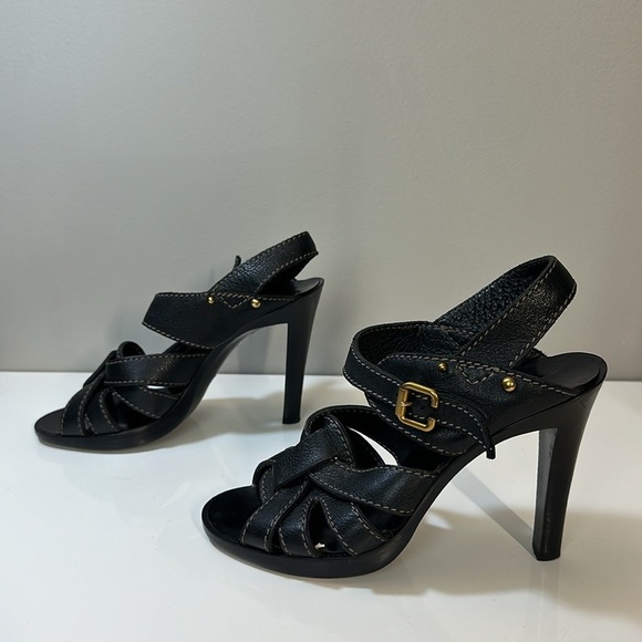 Chloe Black Leather Strap Stacked Sandal Heels Size 40 - Picture 3 of 16